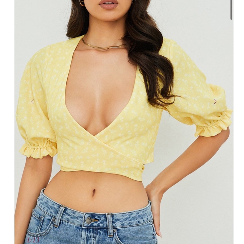HOUSE OF CB Alanya Lemon Floral Tie Front Top Size Small
